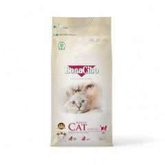 "BonaCibo Adult Cat Food – premium, nutrient-rich formula designed to support healthy digestion, a shiny coat, and strong muscles. Perfect for active and adult cats of all breeds."