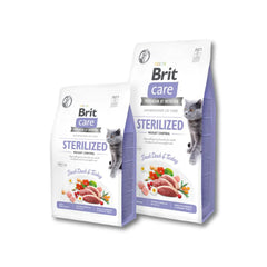 "Brit Care Grain-Free Sterilized Cat Food – specially formulated to support weight management, maintain muscle mass, and provide balanced nutrition for neutered and sterilized cats."