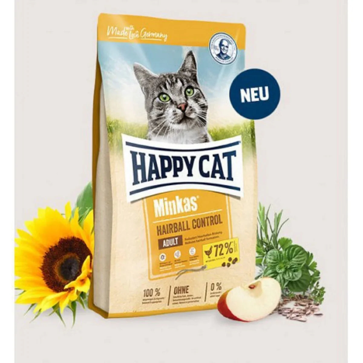 Happy Cat Dry Food Minkas Hairball Control
Pamper your cat with our Minkas Hairball Control with its full, rich taste. The delicious food is rich in Omega-3 and Omega-6 fatty acids to support a healthy coat and skin in your cat.