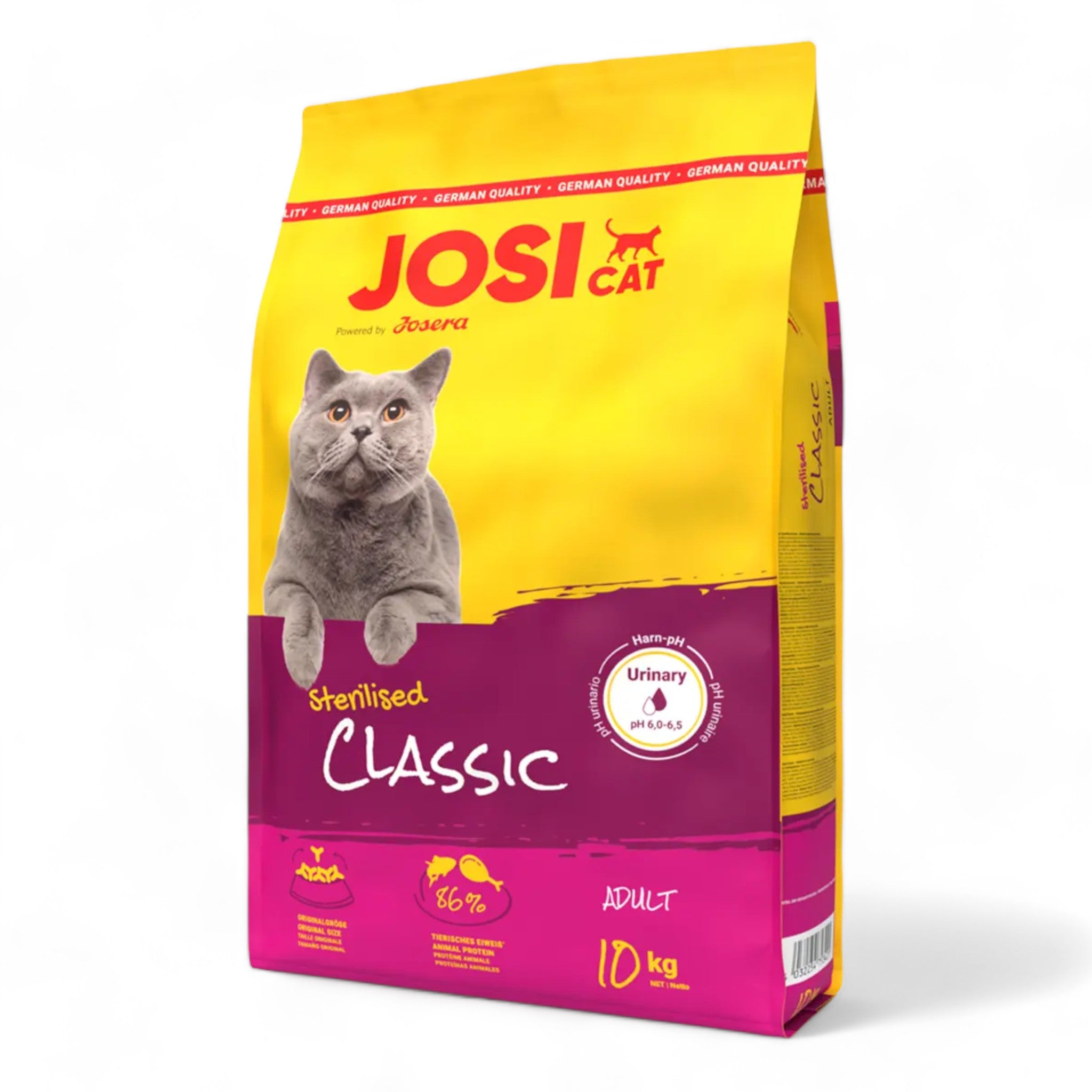"JosiCat Classic Sterilized Cat Food – specially formulated for neutered and indoor cats, providing balanced nutrition to support weight management, healthy digestion, and overall well-being."