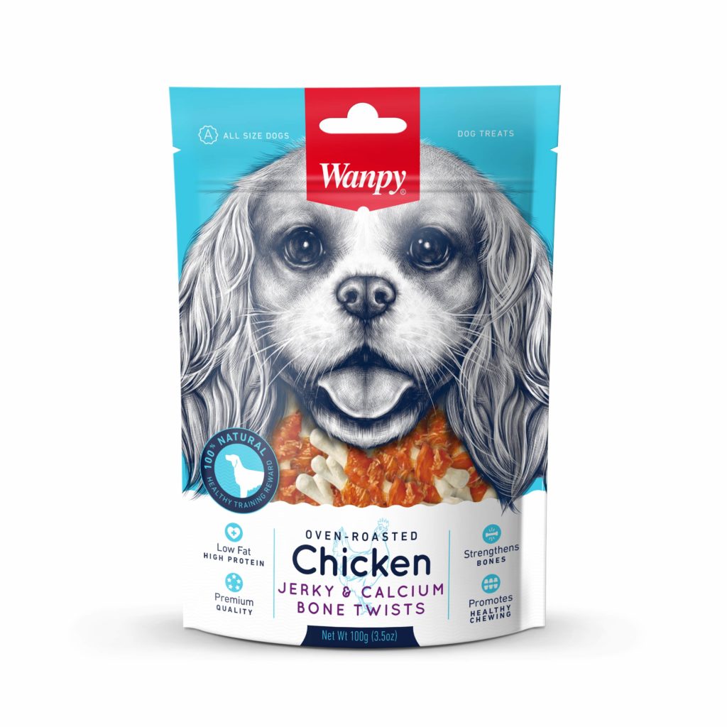 Wanpy Adult Dog Chicken & Calcium Bone Twists - 100G – A delicious and nutritious treat made with real chicken and calcium to support strong bones and teeth. Perfect for rewarding your dog with a tasty, protein-rich snack.