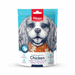 Wanpy Adult Dog Chicken & Calcium Bone Twists - 100G – A delicious and nutritious treat made with real chicken and calcium to support strong bones and teeth. Perfect for rewarding your dog with a tasty, protein-rich snack.