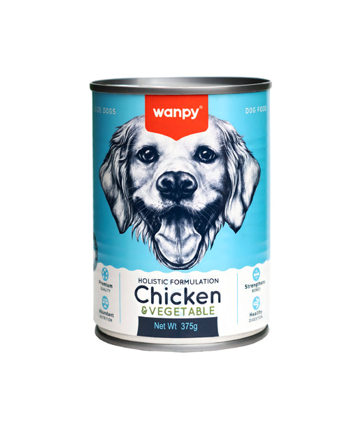 Wanpy Holistic Formulation Dog Can - 375G provides complete and balanced nutrition for dogs. Made with high-quality ingredients, this wet dog food supports overall health, digestion, and a shiny coat. Perfect for dogs of all breeds and sizes.