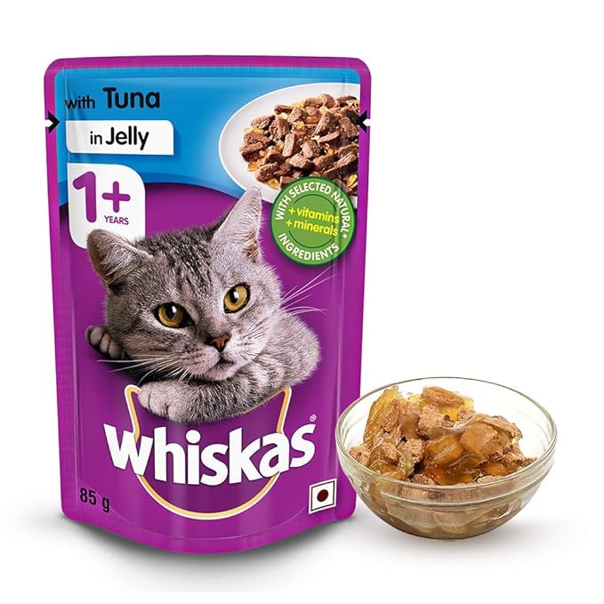 Whiskas Adult Cat Food 1+ in Jelly Pouch – Delicious & Complete Wet Food for Cats, Enriched with Essential Nutrients for Health & Vitality.
