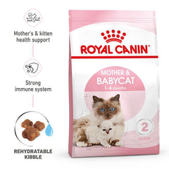 "Royal Canin Mother & Baby Cat Dry Food – specially formulated for pregnant and nursing cats, as well as growing kittens, providing essential nutrients for healthy development and strong immunity."