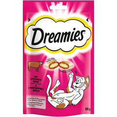 Indulge your cat with Dreamies Crunchy &amp; Tasty Dry Cat Treats – a delicious, crunchy snack with a soft, creamy center. Perfect for rewarding and training. Shop now!