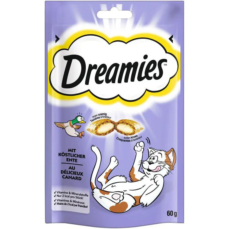 Indulge your cat with Dreamies Crunchy &amp; Tasty Dry Cat Treats – a delicious, crunchy snack with a soft, creamy center. Perfect for rewarding and training. Shop now!