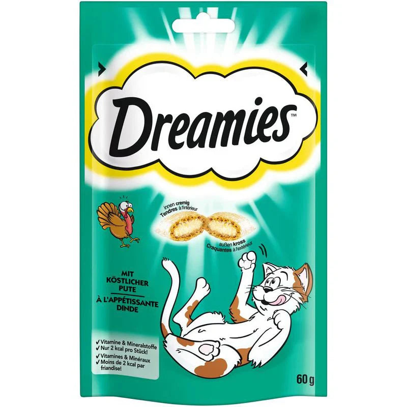 Indulge your cat with Dreamies Crunchy &amp; Tasty Dry Cat Treats – a delicious, crunchy snack with a soft, creamy center. Perfect for rewarding and training. Shop now!