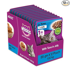 Whiskas Adult Cat Food 1+ in Jelly Pouch – Delicious &amp; Complete Wet Food for Cats, Enriched with Essential Nutrients for Health &amp; Vitality.