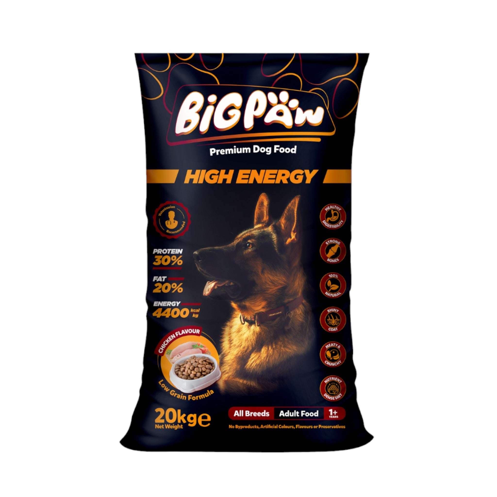 "Discover Big Paw High Energy Dog Food, specially formulated to provide premium nutrition for active and working dogs. Packed with essential nutrients to support stamina, muscle health, and overall vitality. Shop now!
