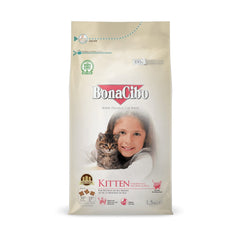 "BonaCibo Kitten Food – specially formulated with high-quality protein, essential vitamins, and minerals to support healthy growth, strong immunity, and optimal development in kittens."