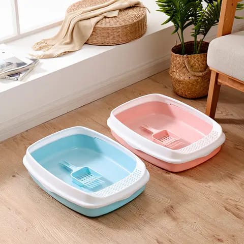 Imported Litter Tray with Side Strainer &amp; Scoop – Easy-Clean, Durable &amp; Hygienic Solution for Your Cat’s Litter Needs. Designed for convenience, this high-quality litter tray features a built-in strainer for effortless cleaning, reducing waste and keeping your cat’s space fresh. The included scoop makes maintenance hassle-free, while the sturdy, non-toxic material ensures long-lasting use. Perfect for all cat breeds, this litter tray provides a comfortable and odor-free environment for your feline f