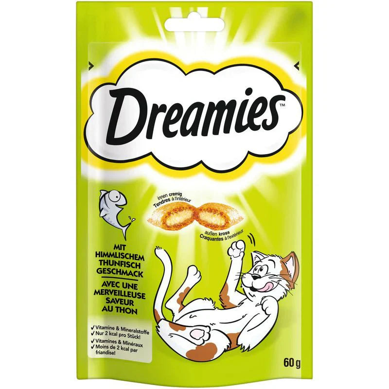 Indulge your cat with Dreamies Crunchy &amp; Tasty Dry Cat Treats – a delicious, crunchy snack with a soft, creamy center. Perfect for rewarding and training. Shop now!