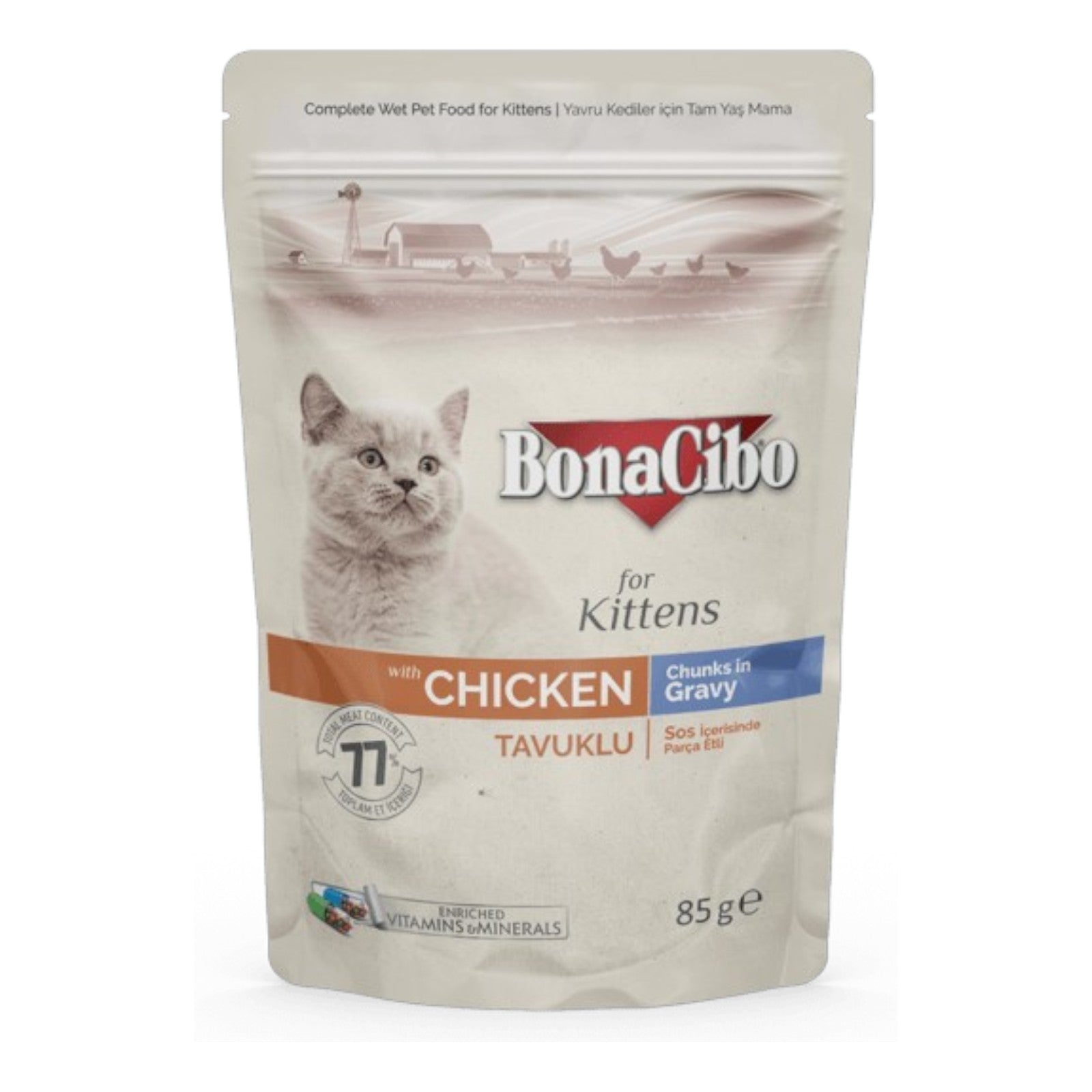 BonaCibo Pouch Wet Cat Food offers complete and balanced nutrition for kittens and adult cats. Made with high-quality ingredients, it supports healthy growth, strong immunity, and overall well-being. A delicious and nutritious meal for your feline friend