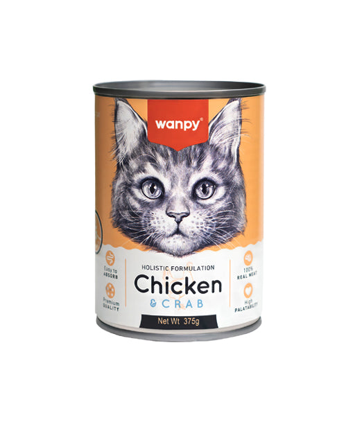 Wanpy Holistic Formulation Cat Can - 375g | Premium wet cat food with a holistic recipe, rich in essential nutrients for a healthy coat, strong muscles, and overall feline wellness. Perfect for adult cats of all breeds.