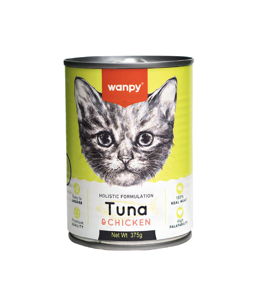 Wanpy Holistic Formulation Cat Can - 375g | Premium wet cat food with a holistic recipe, rich in essential nutrients for a healthy coat, strong muscles, and overall feline wellness. Perfect for adult cats of all breeds.