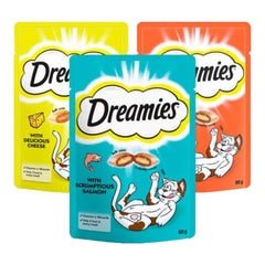 Indulge your cat with Dreamies Crunchy &amp; Tasty Dry Cat Treats – a delicious, crunchy snack with a soft, creamy center. Perfect for rewarding and training. Shop now!