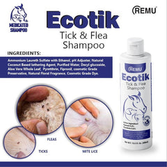 Remu Ecotik Medicated Shampoo for Dogs &amp; Cats provides anti-fungal, antibacterial, and soothing care for pets with sensitive skin. Perfect for itch relief and a healthy coat. Buy now at PetsGrocery.pk!