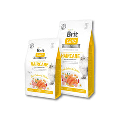 "Brit Care Grain-Free Haircare Cat Food – specially formulated to support healthy skin, reduce shedding, and promote a shiny coat with essential nutrients and high-quality ingredients."