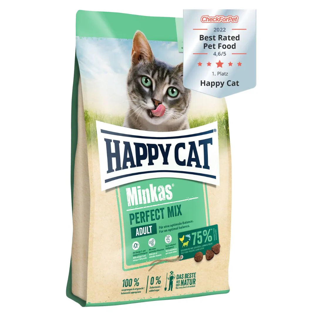 Happy Cat Minkas Perfect Mix – A delicious blend of poultry, fish, and lamb, providing balanced nutrition for healthy and happy cats. Rich in essential vitamins, minerals, and proteins to support overall well-being.