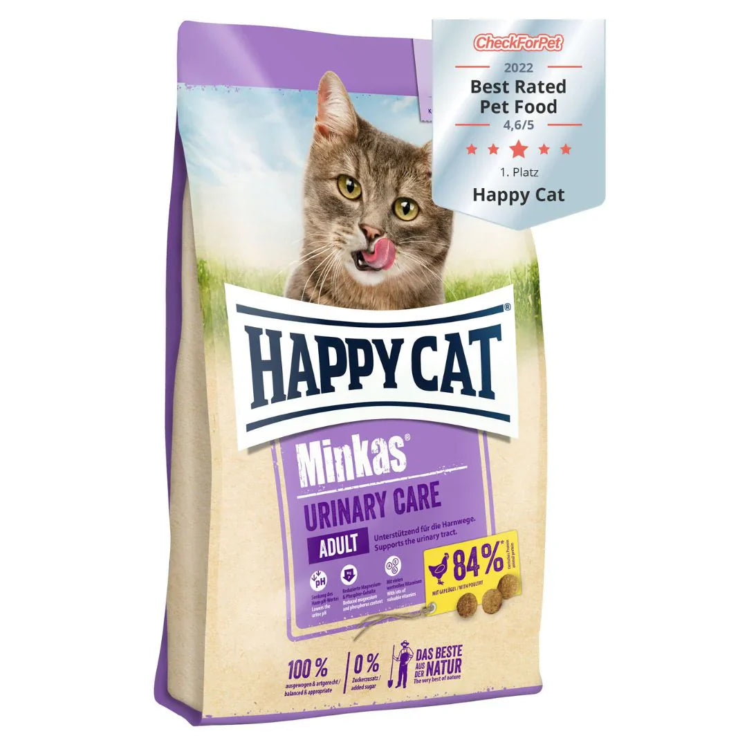 "Happy Cat Minkas Urinary Care – Specially formulated dry cat food to support urinary tract health, reduce the risk of urinary issues, and provide balanced nutrition for overall well-being."