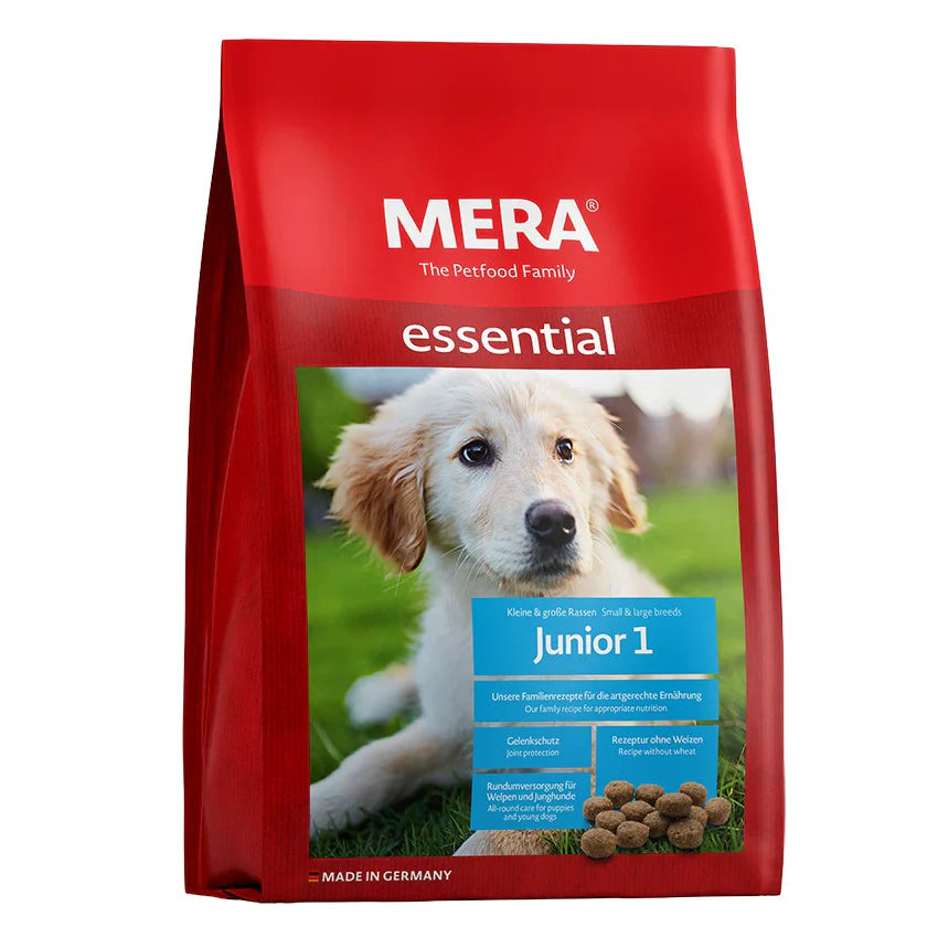 "Discover Mera Essential Junior 1 Dog Food, offering premium nutrition to support healthy growth and development for your puppy. Specially formulated to meet the needs of growing dogs. Shop now!"