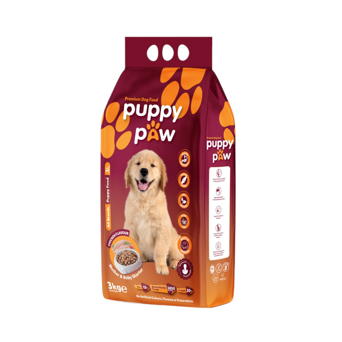 "Discover Puppy Paw Puppy Food 3KG, specially formulated to provide balanced nutrition for your growing puppy. Packed with essential vitamins and minerals to support healthy development and energy. Shop now!"