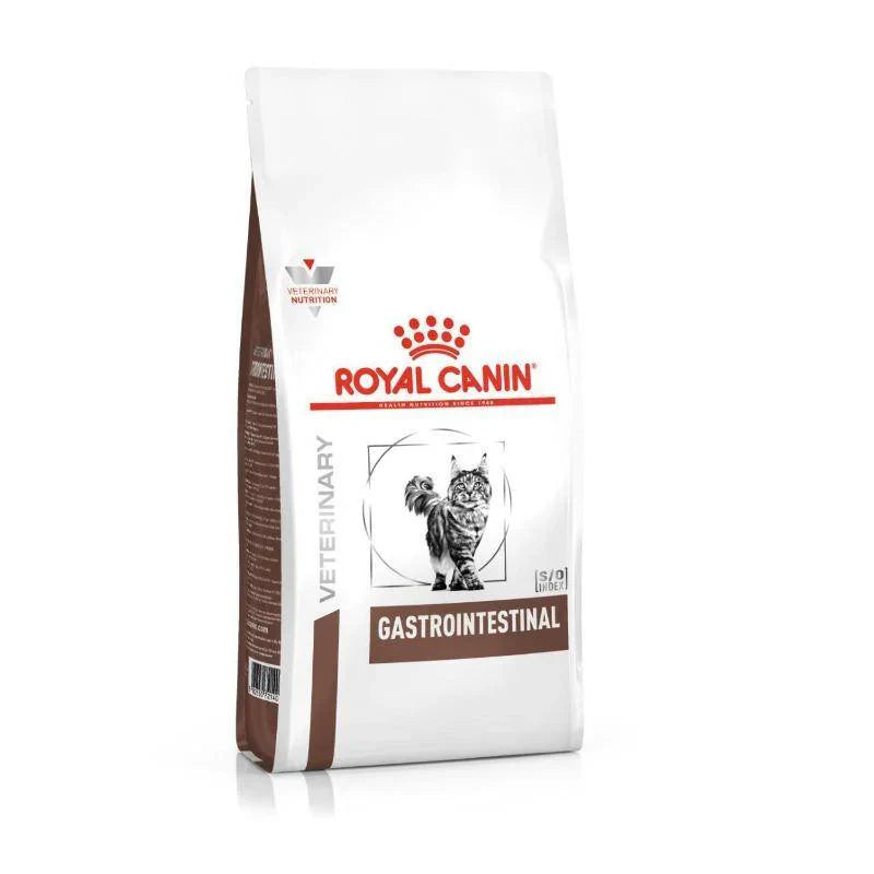 "Royal Canin Gastrointestinal Adult Cat Dry Food – specially formulated veterinary diet to support digestive health, improve nutrient absorption, and provide gentle nutrition for cats with sensitive stomachs."