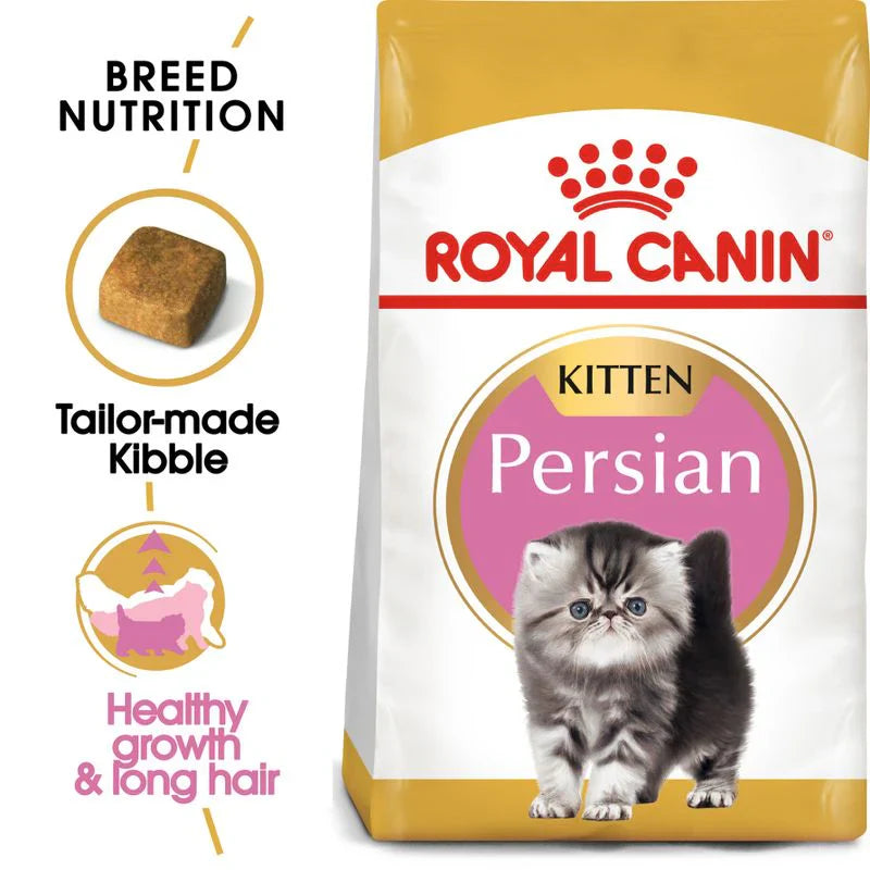"Royal Canin Persian Kitten Dry Cat Food – specially formulated for Persian kittens, promoting healthy growth, a shiny coat, and optimal digestion with high-quality protein and essential nutrients."